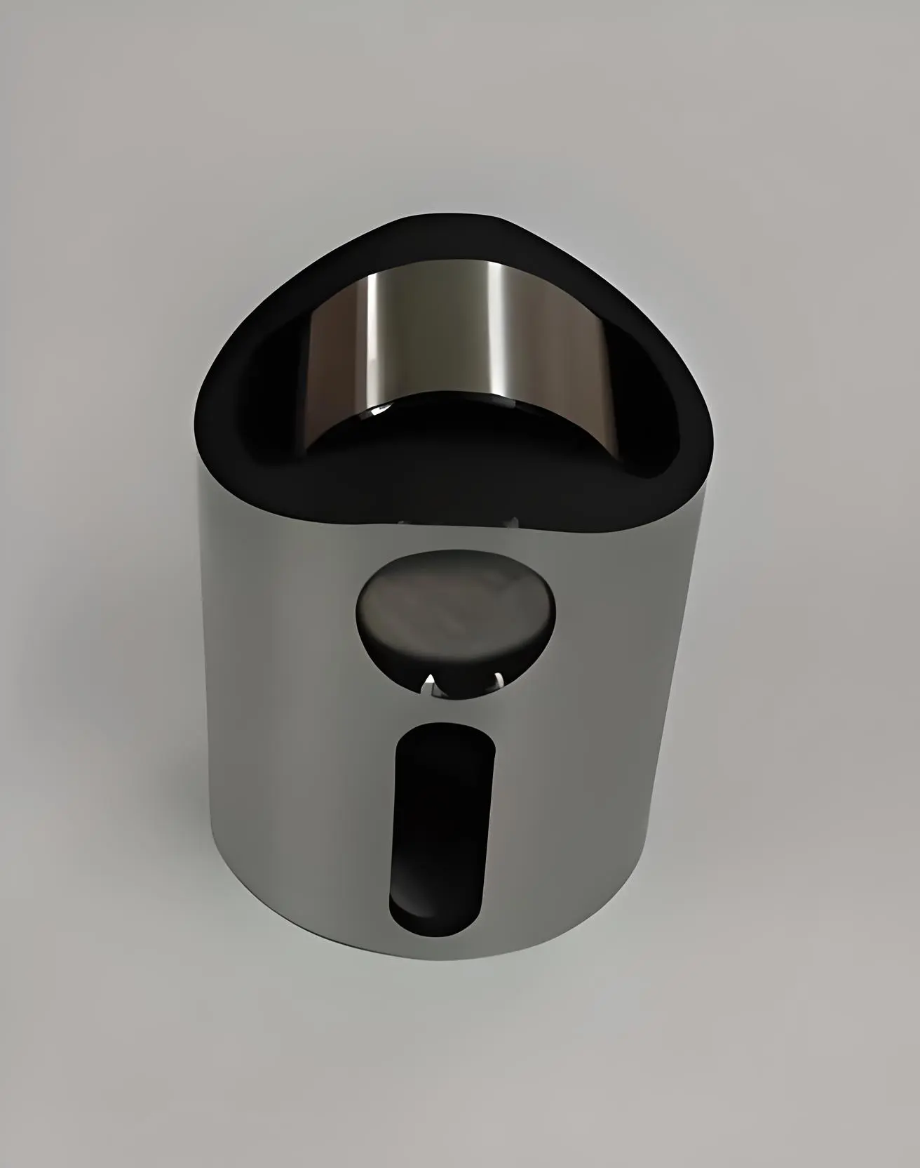 Shiny cylindrical roller tappet component displayed against a white background, featuring a circular cutout and a polished surface.