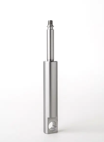 A metal pin component with a threaded end and a hole at the base, displayed on a white background.